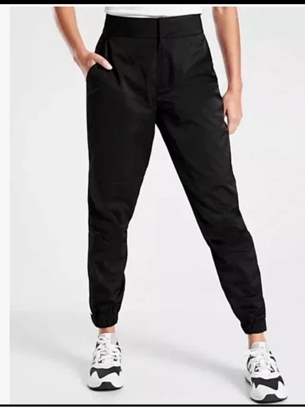 Athleta Radiant Jogger Black Satin Travel Pants Size 14